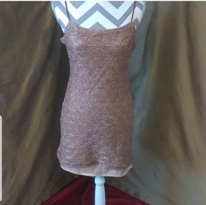 Crochet hemp slip dress nude tan chevron
